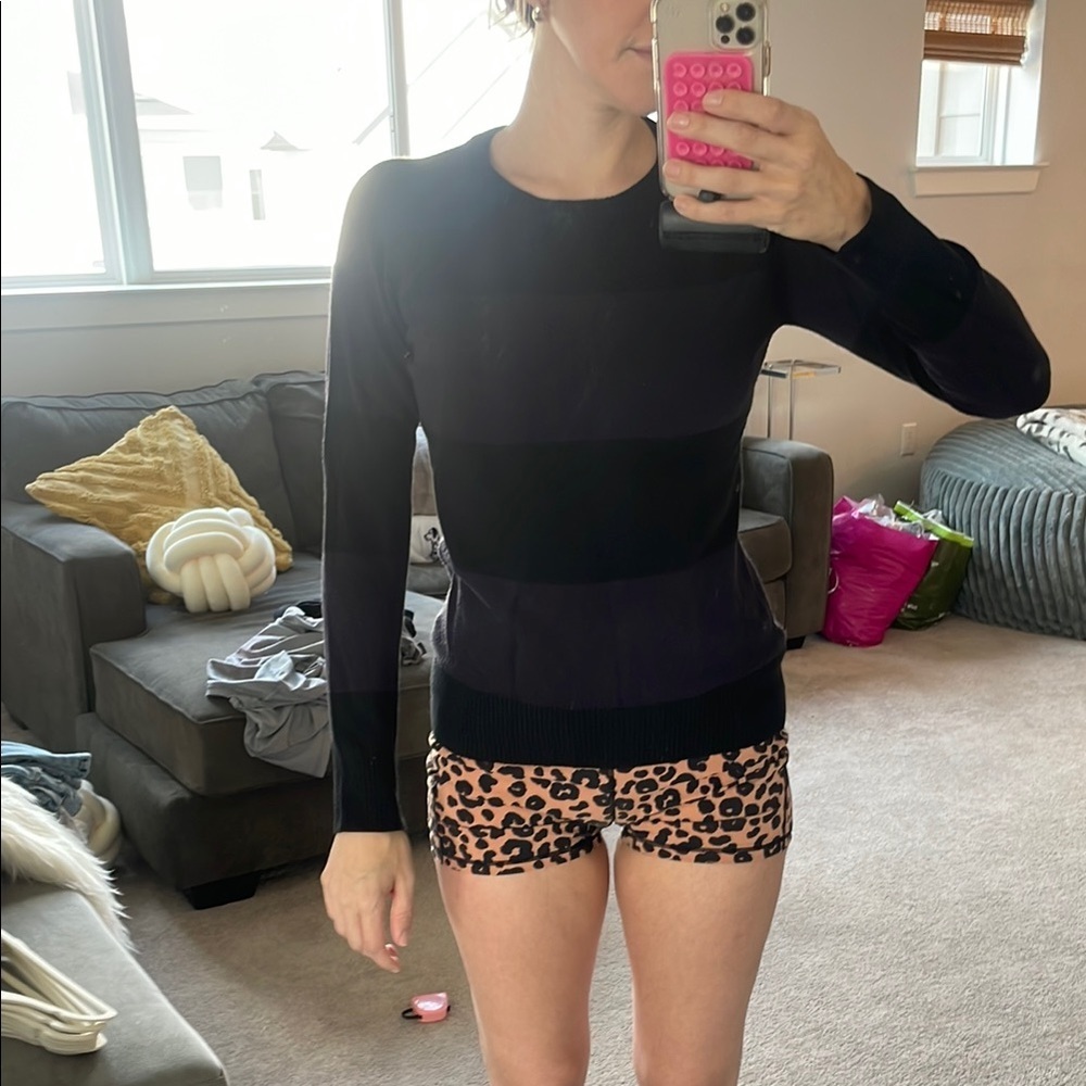 French Connection Black and Gray Striped Sweatshirt